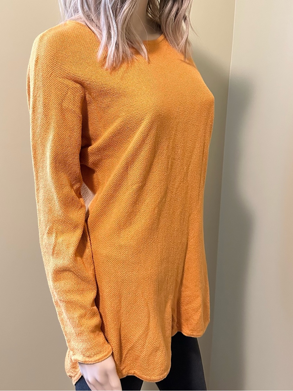 Michael Kors Long-Sleeve Crewneck Tunic Top in Golden Mustard